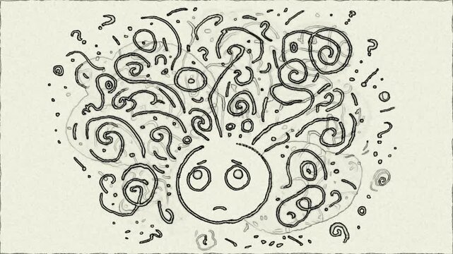 Hand draw animation representing a chaotic mind overthinking or the burdens of stress and anxiety