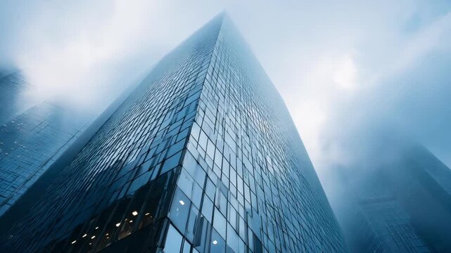 Medium shot of a skyscraper facade with smart coating IoT devices tracking weatherrelated wear and tear for timely repairs