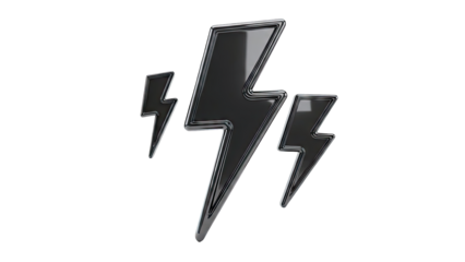 Three Black Glossy Lightning Bolts on White Background