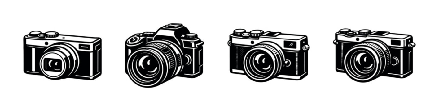 Photography vector icons set. camera and photo equipment symbols