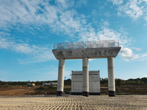 Concrete Bridge Support Structure Under Construction