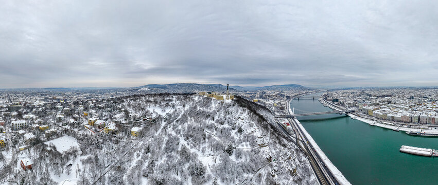 Snowy Budapest, Snowstorm, Citadella Budapest Hungary