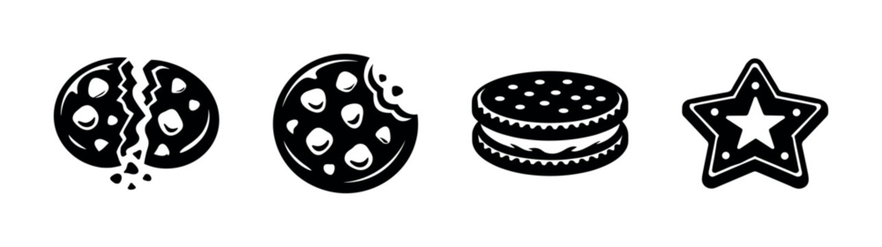 Cookie vector icons set: biscuit designs, sweet treat symbols
