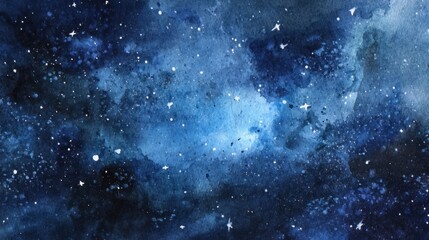 Obraz premium Deep blue watercolor space galaxy with stars and nebulae.