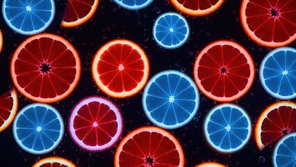 Vibrant Neon Citrus Slices A Refreshing Mocktail Concept With A Sci-Fi Twist