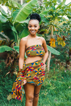 Woman wearing African Fabric