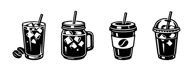 Coffee drinks vector icons set: beverage and cafe symbols collection