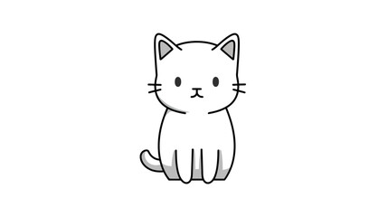 Obraz premium Cute White Cartoon Cat Illustration Sitting Facing Forward with Simple Adorable Kawaii Design on a Clean Background