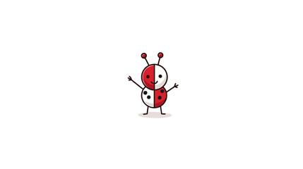Fototapeta premium Cute cartoon character with red and white split body design. Whimsical bug-like creature illustration with a friendly expression.