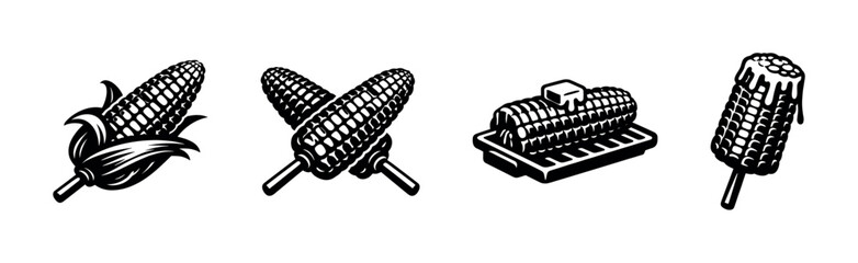 Corn and food vector icons set. agriculture and farming symbols