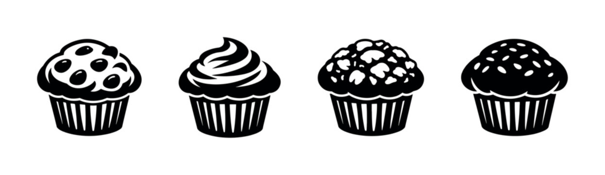 Bakery vector icons set. cupcake, dessert and pastry symbols