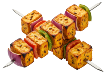 grilled paneer tikka skewers with peppers and onions