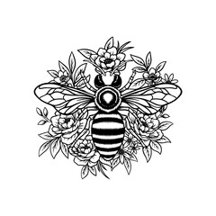 Bee with Flowers Vector Art, Honeycomb Blossom SVG