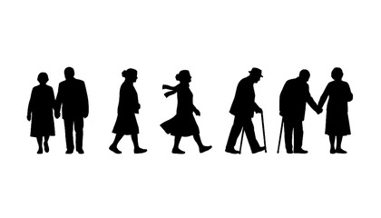 Senior Couple Walking Urban Silhouette