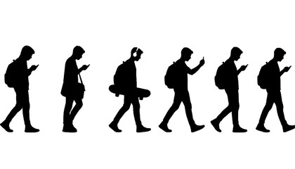 Youth Walking with Smartphone Silhouette
