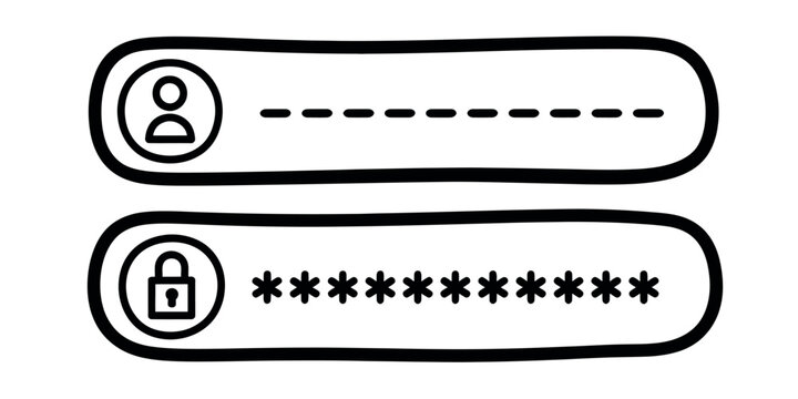 A simple illustration of a username and password login form with a person icon and lock symbol.