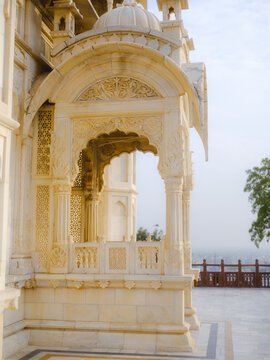 White marble portico of grand mansion in India