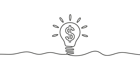 A simple line drawing of a lightbulb with a dollar sign inside, symbolizing a great business idea.