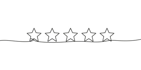 A minimalist line drawing of five stars on a wavy line, symbolizing excellence and high ratings.
