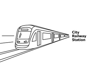 A modern train traveling to the city railway station on a clear day