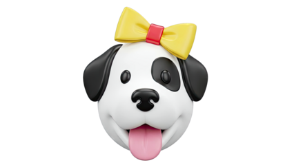 3D Cartoon Dog Face with Yellow Bow