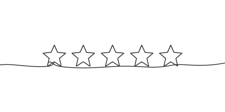A minimalist line drawing of five stars on a wavy line, symbolizing excellence and high ratings.