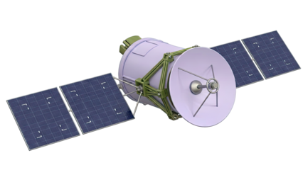 Conceptual Space Satellite with Solar Panels and Dish Antenna