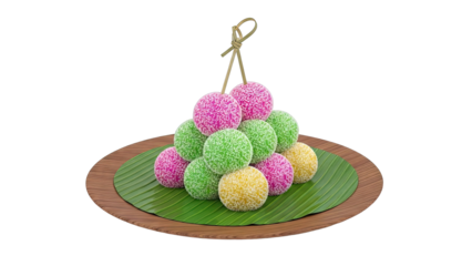 Colorful Coconut Balls on Banana Leaf