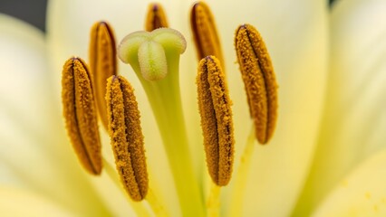 Macro shot of a lily stamen with pollen grains, botanical photography, high clarity