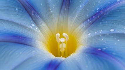Close-up macro shot of a morning glory flower center, soft blue hues