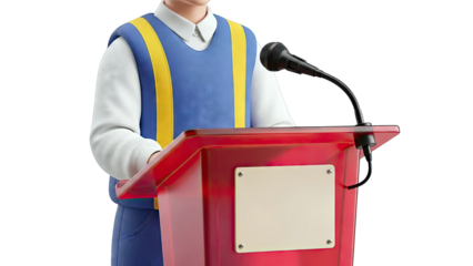 Person in uniform speaking at a podium with a microphone