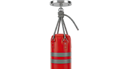 Red Punching Bag Hanging from Ceiling Mount