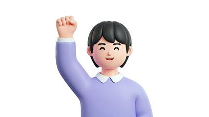 3D Cartoon Character Raising Fist in Celebration