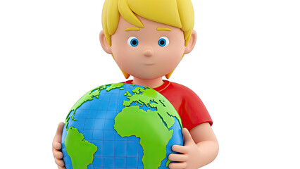 Animated Boy Holding the Earth
