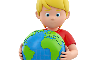 Animated Boy Holding the Earth