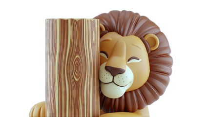 Cartoon Lion Peeking from Behind a Tree Trunk