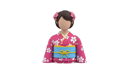3D Render of a Character in a Pink Cherry Blossom Kimono
