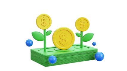 3D Rendering of Growing Money and Investments