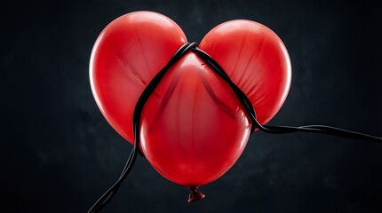 Red Balloons Forming Heart Shape Bound By Black Wire Concept