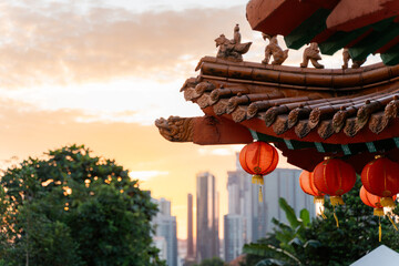 Red Lanterns in Chinese temple. Travel Malaysia