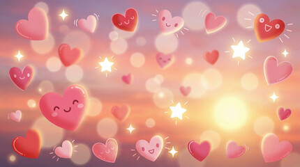 Joyful heart shapes float against a sunlit sky, perfect for conveying themes of love and happiness