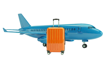 Orange Suitcase in Front of Blue Airplane