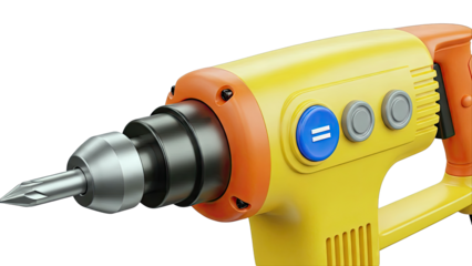 Yellow and Orange Electric Drill with Silver Bit