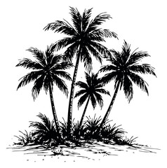 Fototapeta premium Hand drawn illustration of palm trees depicting a tropical island scene for summer vacation