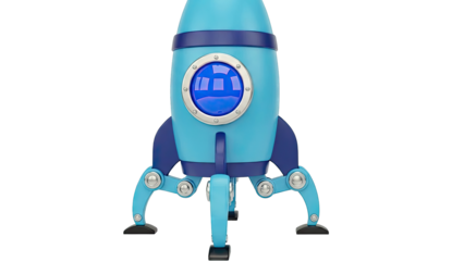 Cartoon Blue Rocket Ship with Window and Landing Gear