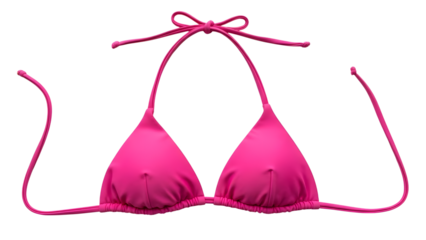 Pink Halter Neck Triangle Bikini Top On Black Background