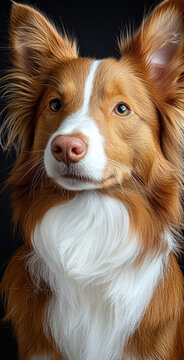 Alert Border Collie Portrait on Dark Background
