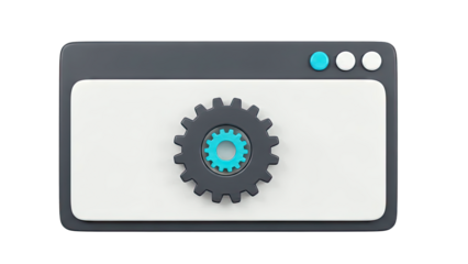 3D Rendering of a Cogwheel Icon within a Browser Window