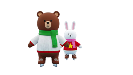Cartoon Bear and Rabbit Ice Skating