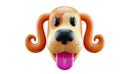 3D Cartoon Dog Face with Tongue Out